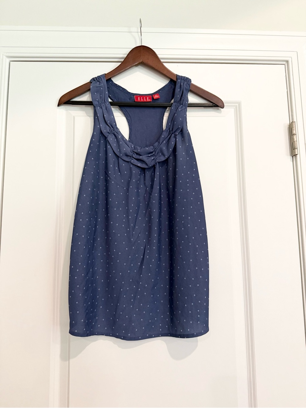 Elle Blue Polka Dot Mixed Media Blouse
